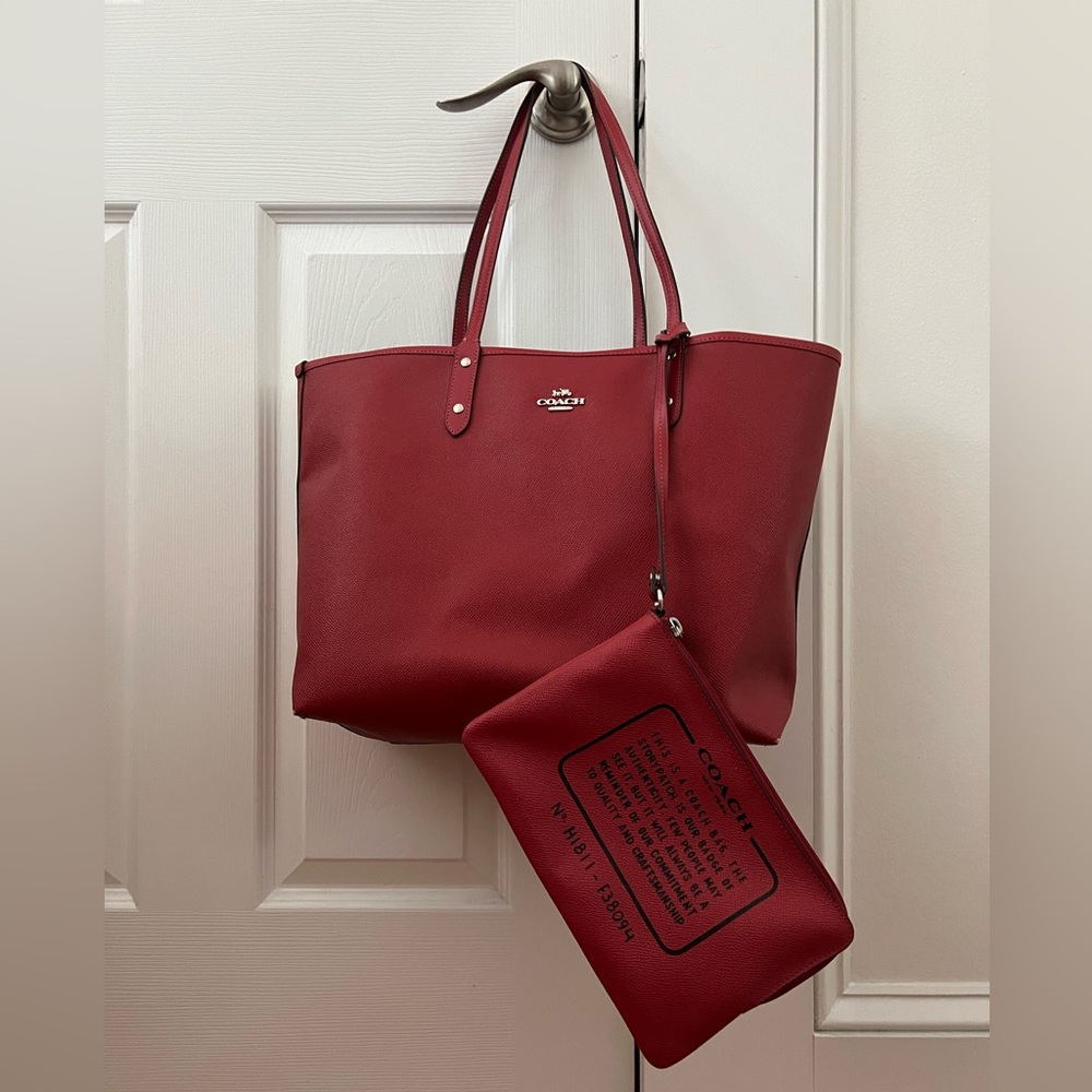 Red Coach Tote Bag
